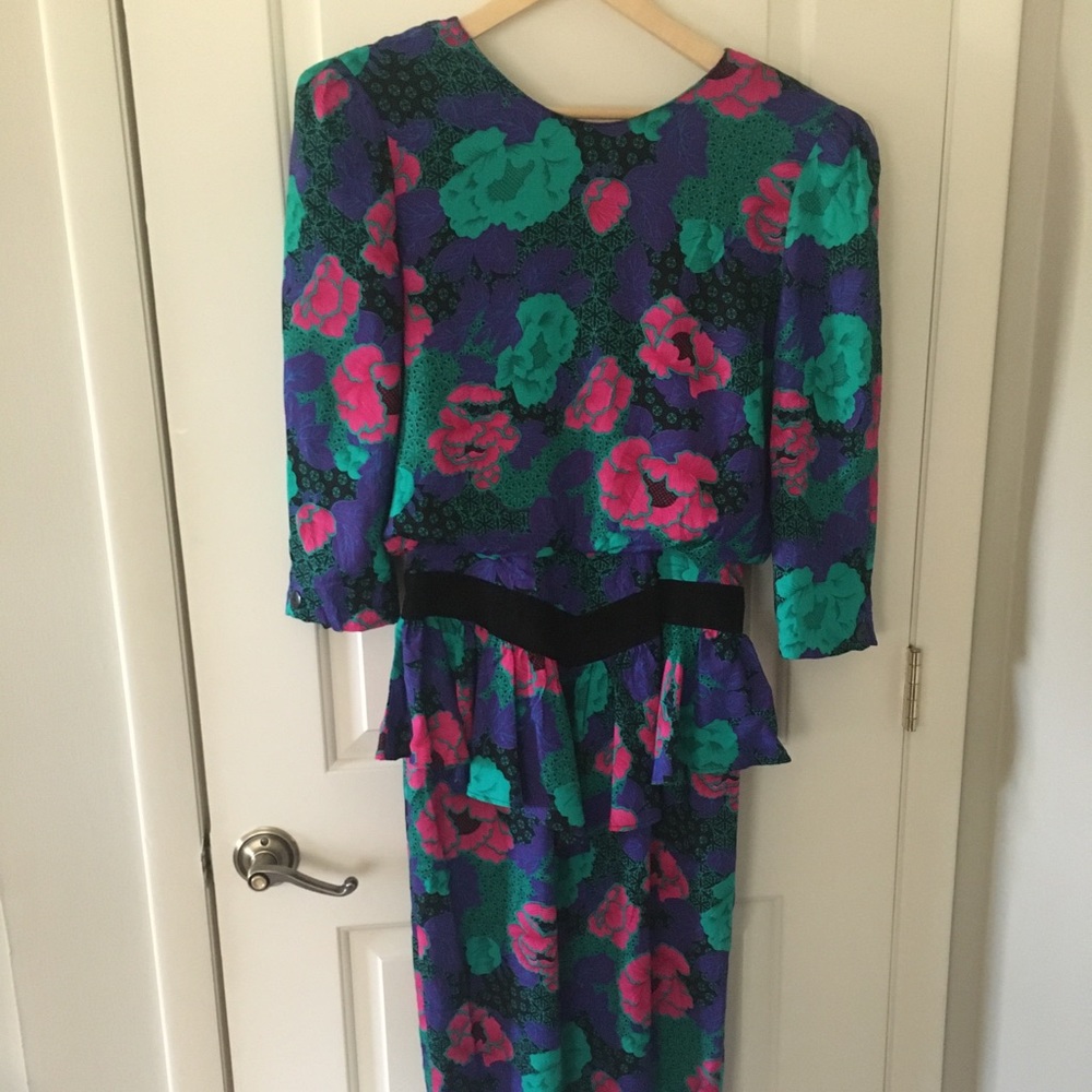 Vintage Kuai Floral Dress suede detail.